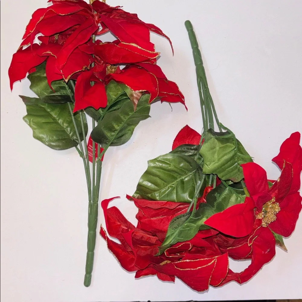 Poinsettia with GOLD ACCENTS FAUX POINSETTIA WITH GOLD TRIM Red CHRISTMAS